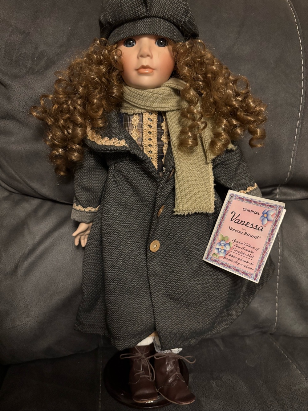 Original Vanessa Porcelain Doll by Vanessa Ricardi in Olive Coat and Brown Boots